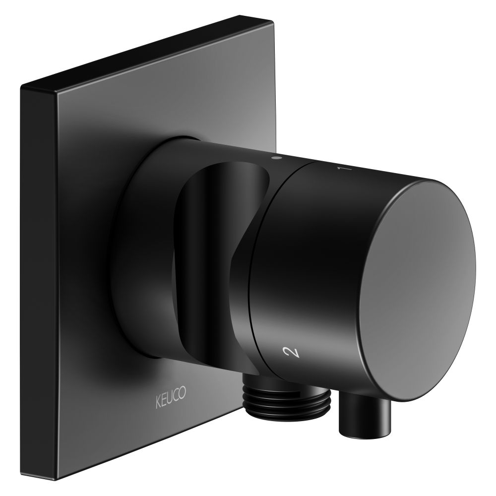 Keuco Ixmo Vanne de commutation 3 voies encastrée, rosace carrée, G 1/2", débit 23 l/min, avec raccord flexible et support de douchette, noir mat