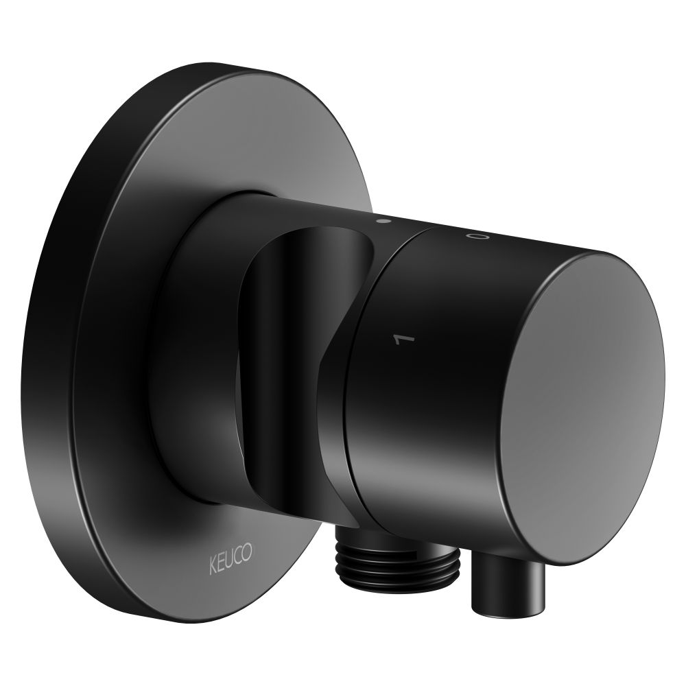 Vanne de dérivation et de commutation encastrée Keuco Ixmo 3-voies avec raccord flexible/support de pommeau, ronde, noir mat, 59549371201