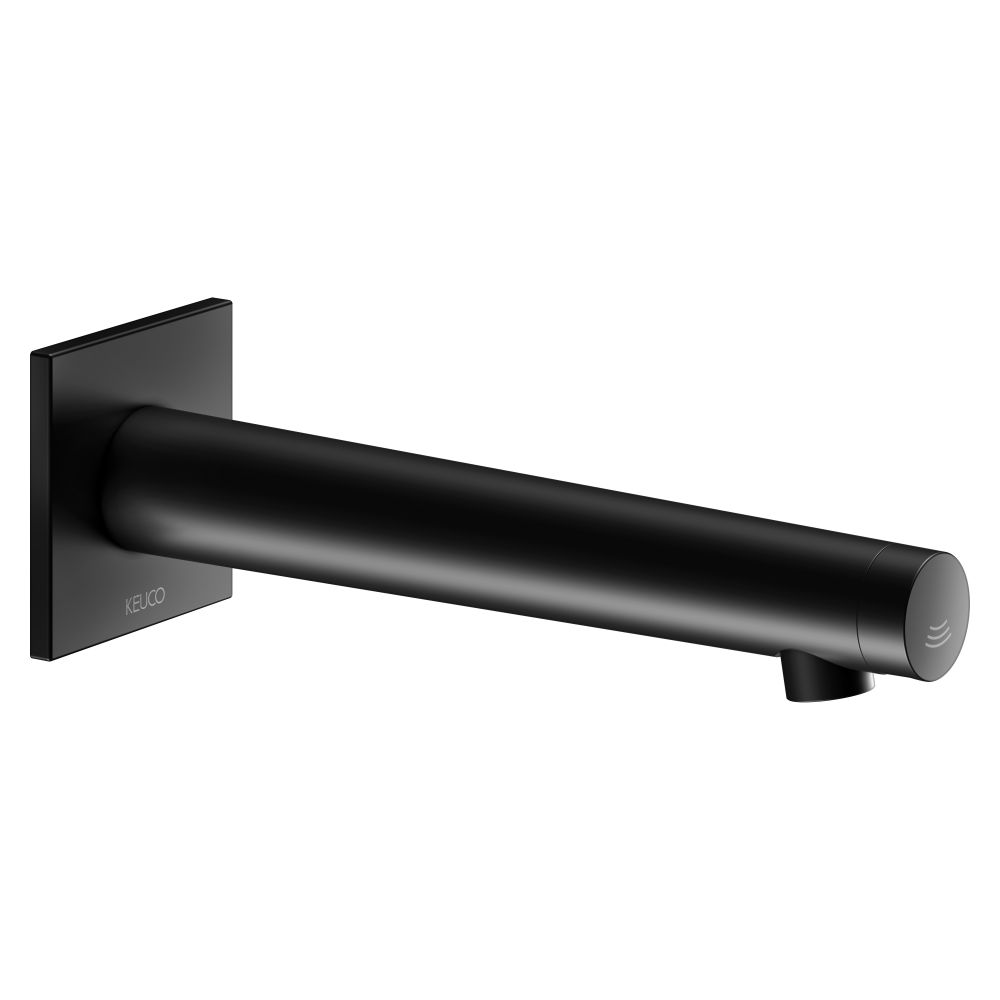 Mélangeur électronique pour lavabo Keuco Ixmo Flat encastré, sur secteur, montage mural UP, rosace carrée, portée 225 mm, noir mat