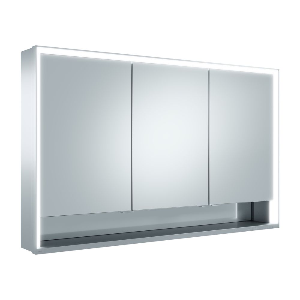 Keuco Royal Lumos Armoire miroir montage mural 3 portes à porte courte, avec chauffage miroir, 1200x735x165mm, argent anodisé, réf. 14305171304