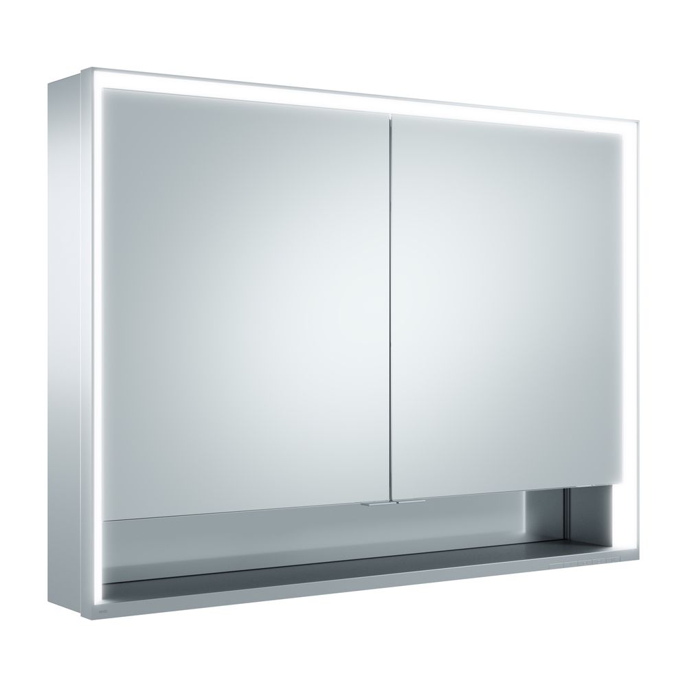 Miroir armoire Keuco Royal Lumos en applique 2 portes courtes avec chauffage de miroir, 1050x735x165 mm, argent anodisé