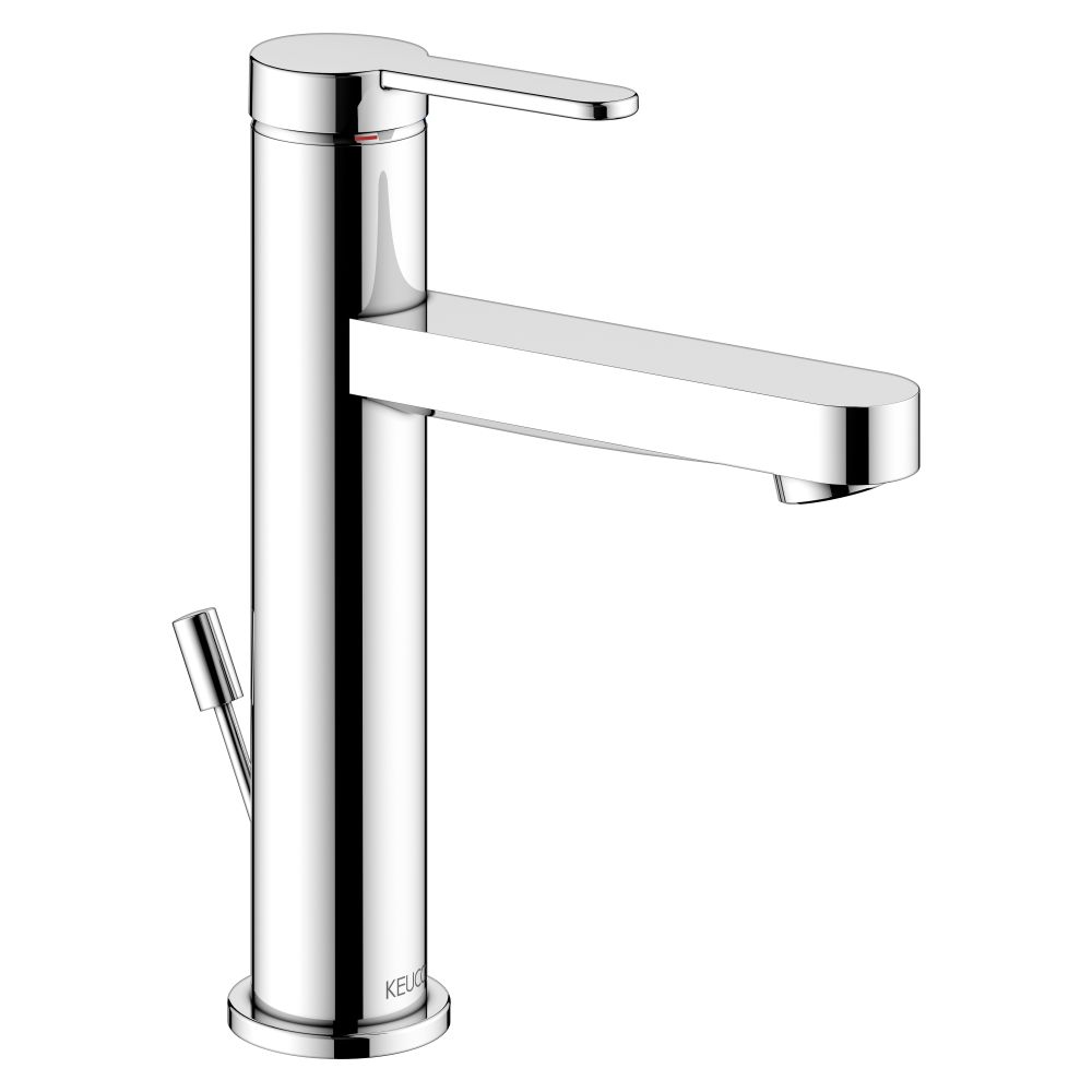 Keuco Ixmo Flat Mitigeur de lavabo à levier unique 130, portée 124 mm, avec garniture de vidange à tige de traction, rosace ronde, chromé
