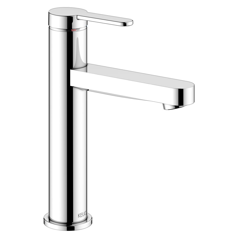 Mélangeur mitigeur Keuco Ixmo Flat pour lavabo à levier unique, portée 124 mm, sans siphon à tige de traction, rosace ronde, chromé