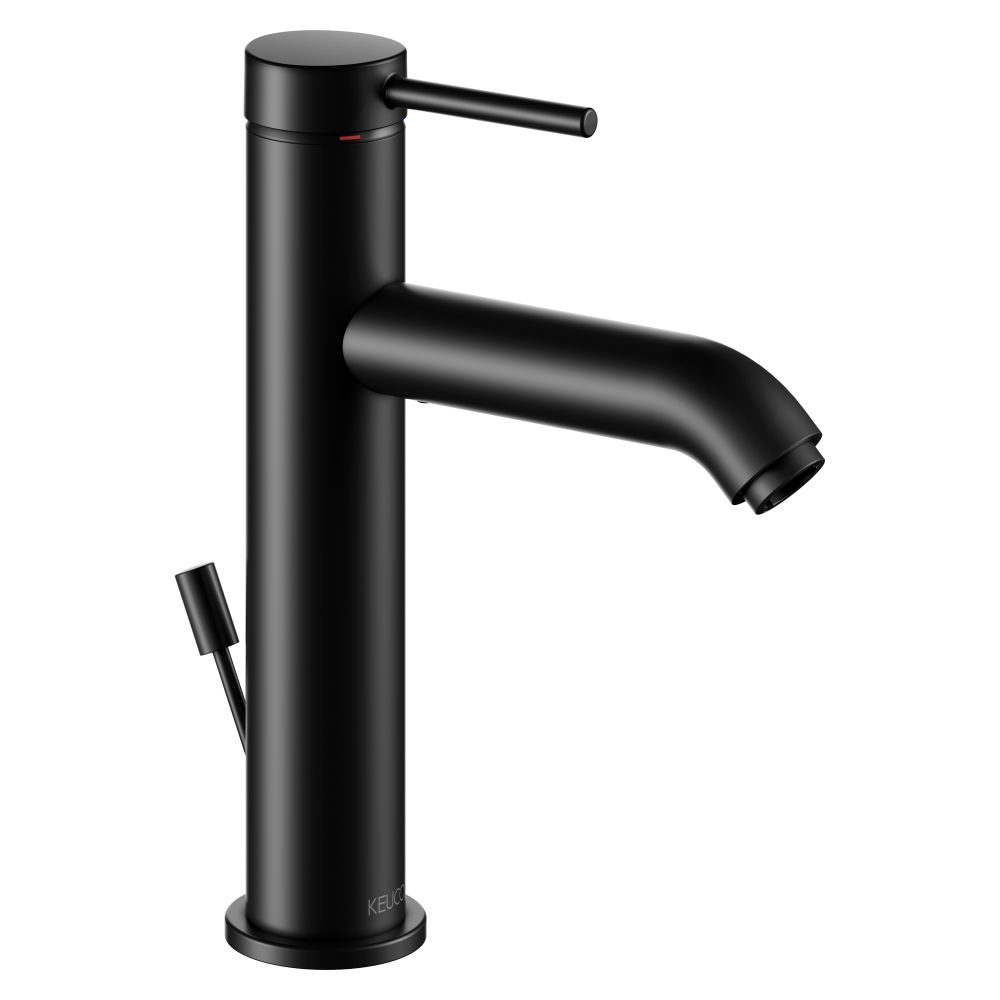 Mitigeur monocommande de lavabo Ixmo Soft Keuco 130, bec 129 mm, avec évacuation à tirette, rosace ronde, finition noir mat