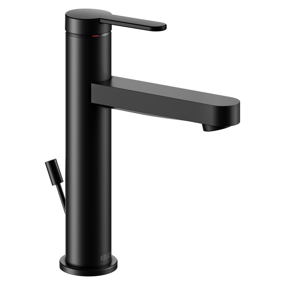Keuco Mélangeur monotrou IXMO Flat 130, portée 124 mm, avec tirette à tige de traction, rosace ronde, noir mat