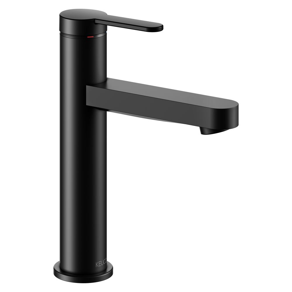 Mitigeur monocommande pour lavabo Keuco Ixmo Flat 130, portée 124 mm, sans garniture d'évacuation à tige de traction, rosace ronde, noir mat