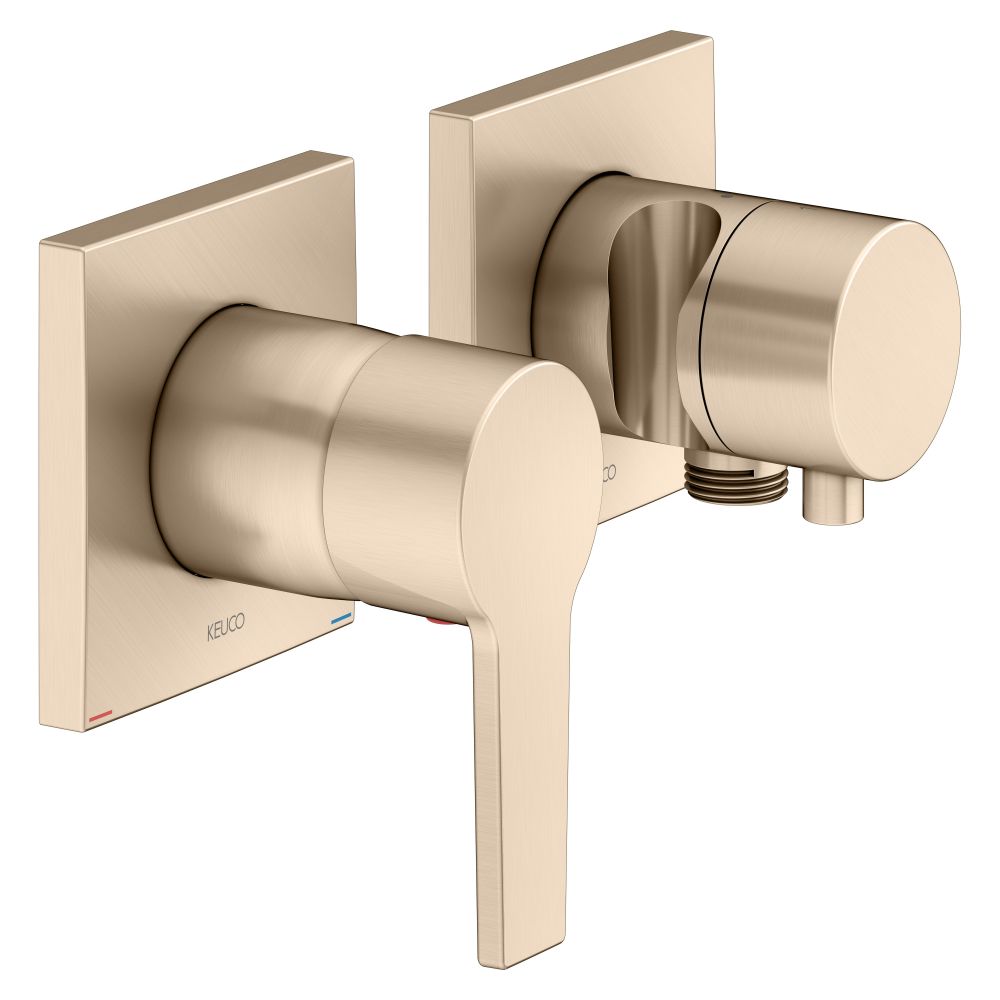 Keuco Set mitigeur encastré 2 voies Edition 11 avec raccord flexible et support de pommeau, Bronze brossé, 51151031222