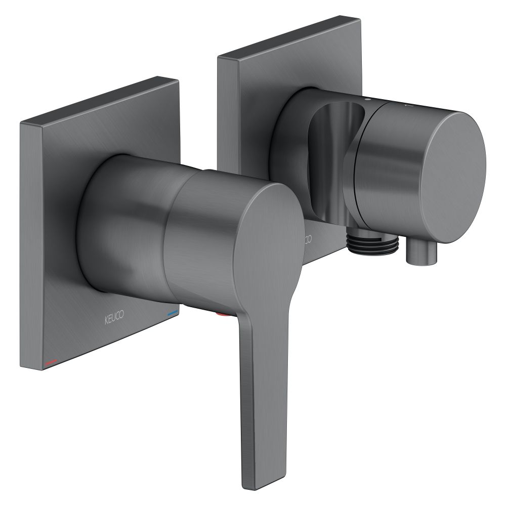 Kit mitigeur monocommande encastré 2 voies Edition 11 avec raccordement flexible et support de douchette, noir brossé