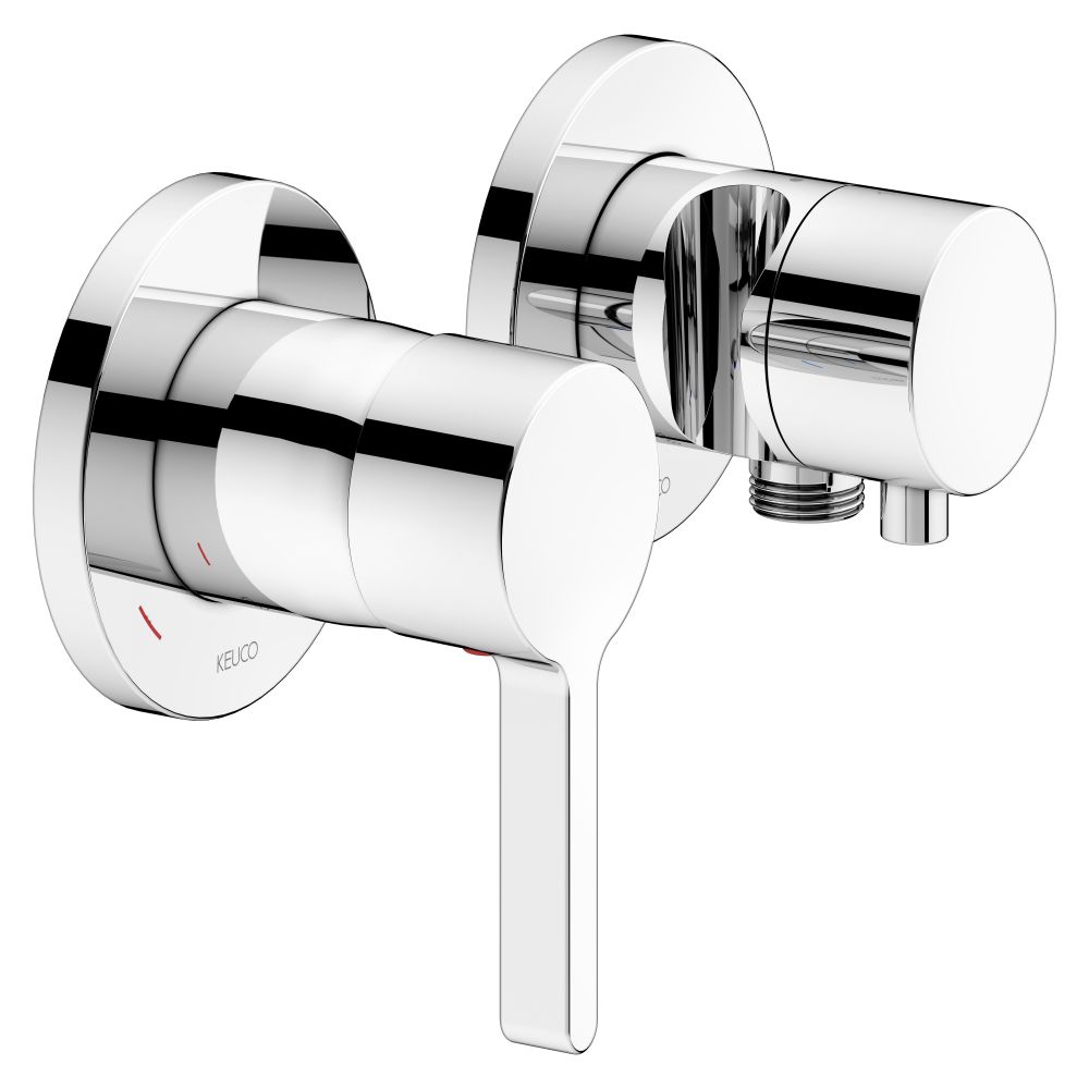 Kit mélangeur mitigeur monocommande Edition 400 Keuco encastré 2 voies, avec raccord flexible et support de pommeau, chromé, 51551011221