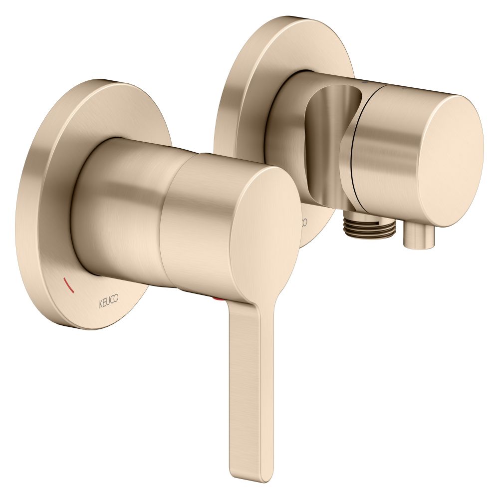 Set mitigeur monotrou encastré 2 voies Keuco Edition 400, avec raccord flexible et support de pommeau, Bronze brossé, 51551031221