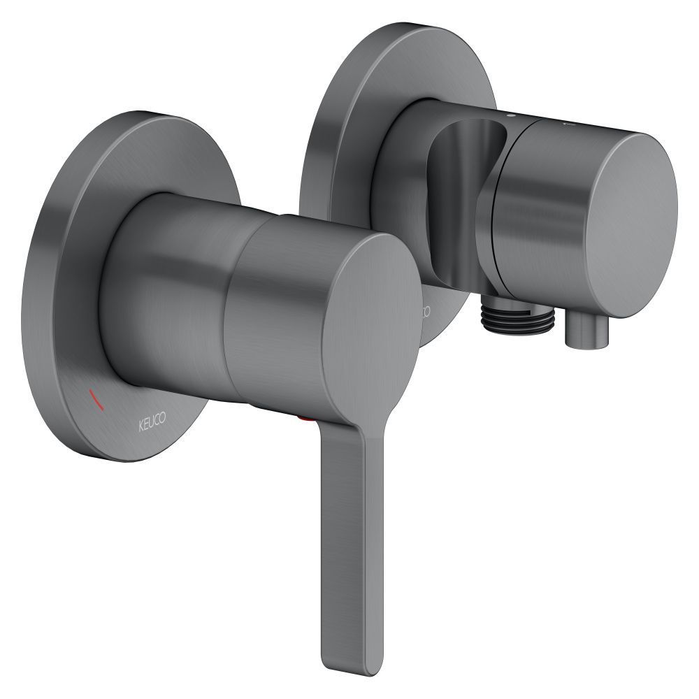 Set mitigeur monotrou encastré Edition 400 2 voies, avec raccord flexible et support de douchette, noir brossé