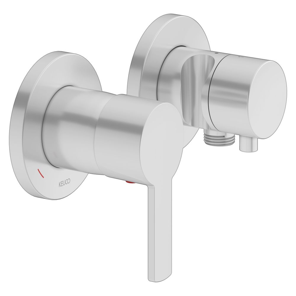 Keuco Plan Blue Mitigeur monocommande encastré 2 voies, avec raccord flexible et support de pommeau, finition aluminium, 53951171221