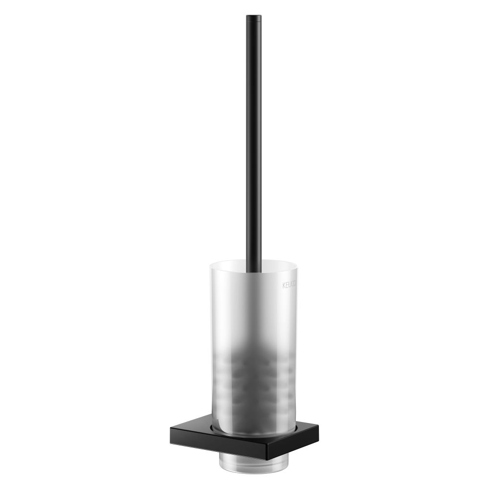 KEUCO Garniture de brosse WC Edition 11 avec insert en cristal véritable, avec kit de fixation, noir mat, 11164379000