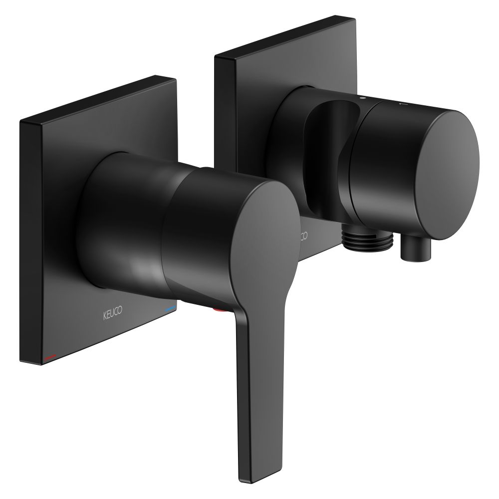 Set mitigeur monotige encastré Edition 11 2-voies avec raccord flexible et support de douchette, noir mat, 51151371222