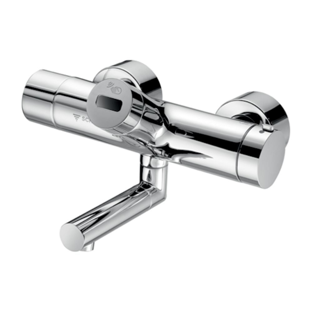 Robinetterie de lavabo Schell Vitus VW-E-T en saillie, eau mitigée, thermostat infrarouge, commande manuelle TD, bec de 210 mm, 2 x DN 15 G 1/2", finition chromée