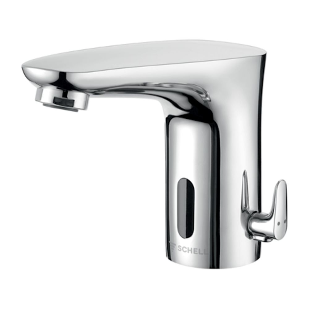 Robinet électronique de lavabo Schell Modus E HD-M, mitigeur mural haute pression, alimentation par piles, chromé