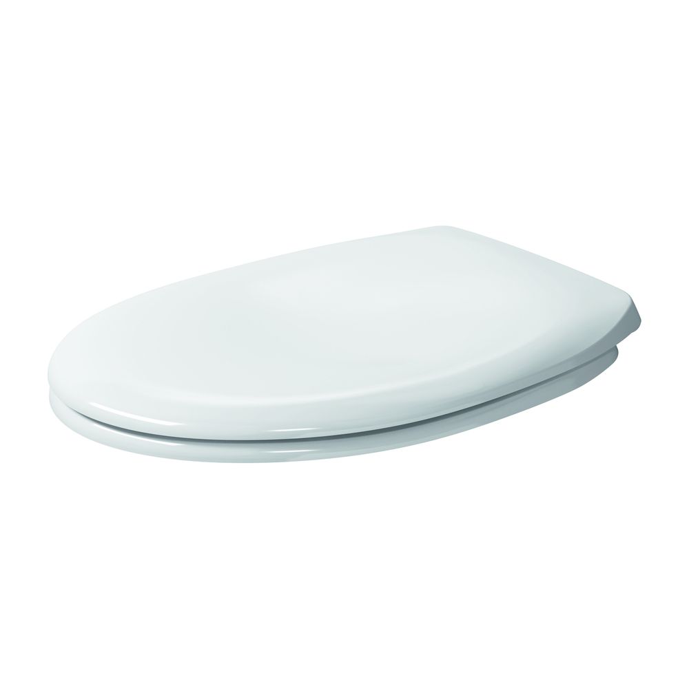 Siège de WC Duravit, Ovale, Blanc Brillant 376x43x446mm, sans Abaissement Automatique, Charnières Inox