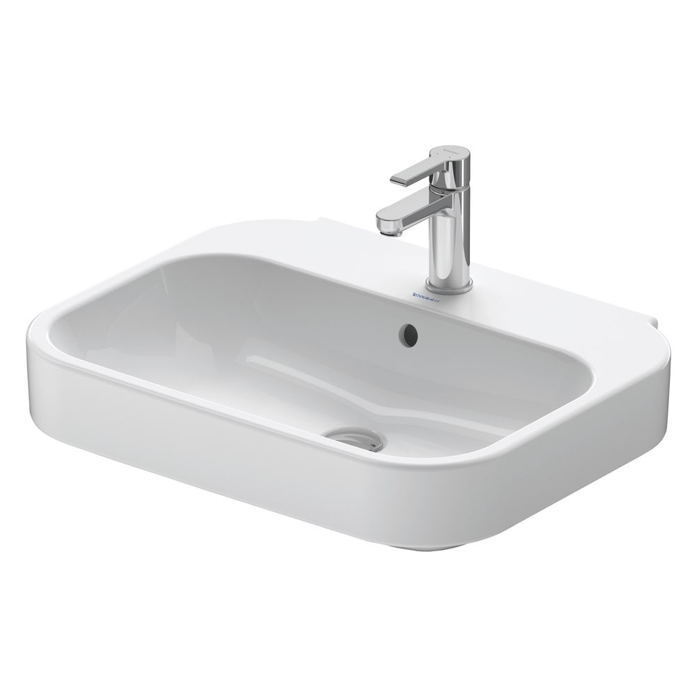 Duravit Happy D.2 Lavabo 475x600x175mm mural blanc brillant, rectangulaire, 1 trou de robinetterie central, 1 trou de trop-plein central, avec trop-plein