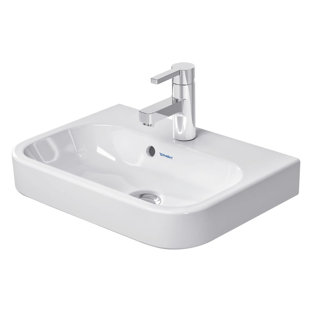 Lavabo Duravit Happy D.2 360x500x140 mm, blanc brillant, rectangulaire, 1 emplacement de lavage/trou central, avec trop-plein