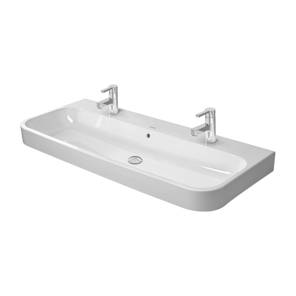 Duravit Happy D.2 Lavabo 505x1200x170 mm, blanc brillant rectangulaire, 2 trous de robinetterie gauche/droite, avec trop-plein
