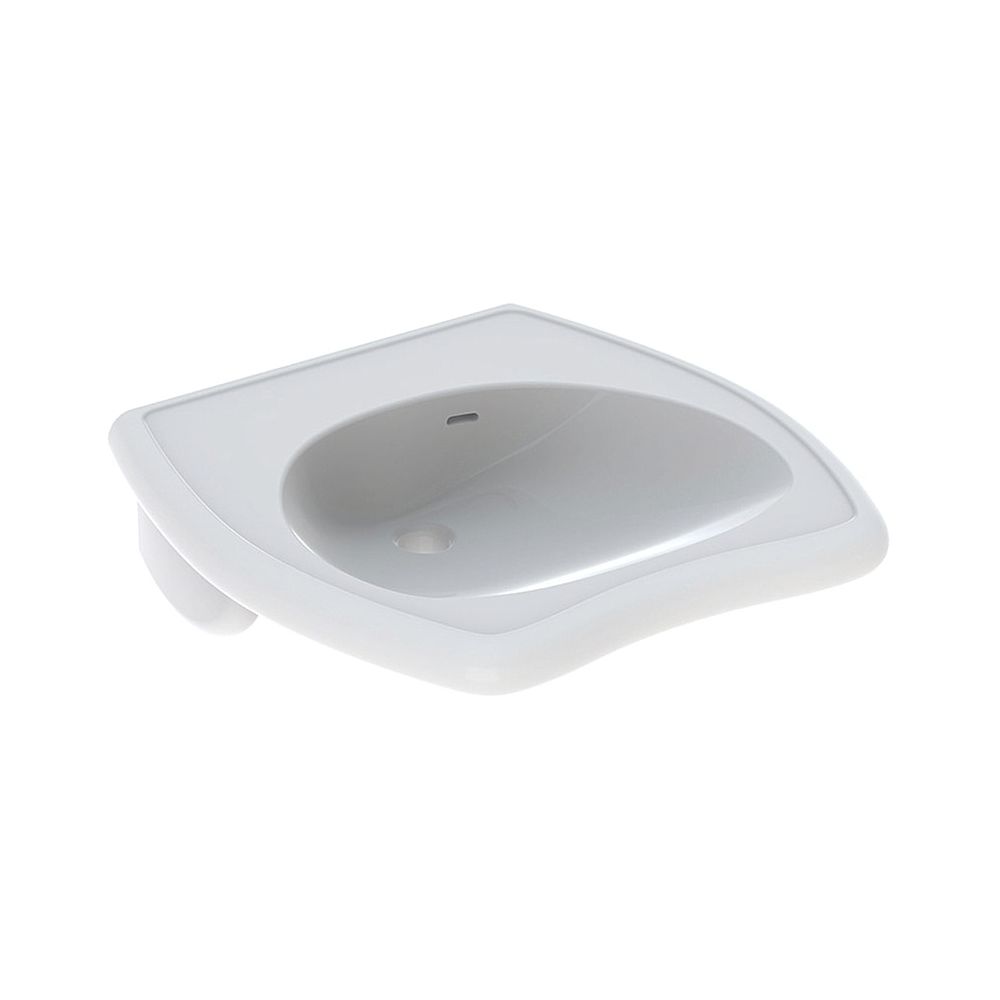 Lave-mains Geberit Vitalis accessible, largeur 55 cm, profondeur 55 cm, sans trou de robinet, trop-plein visible, blanc