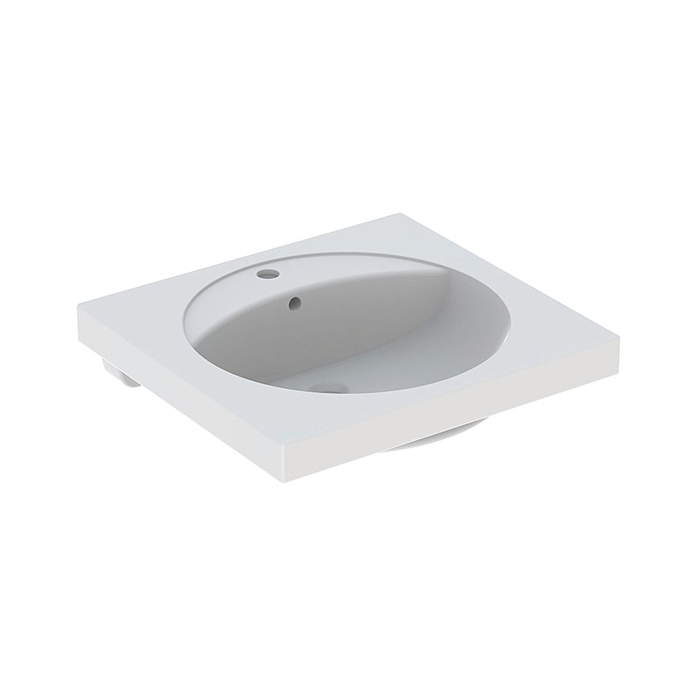 Geberit Preciosa lavabo avec surface de rangement, largeur 60 cm, profondeur 55 cm, trou de robinetterie central, trop-plein visible, blanc/KeraTect
