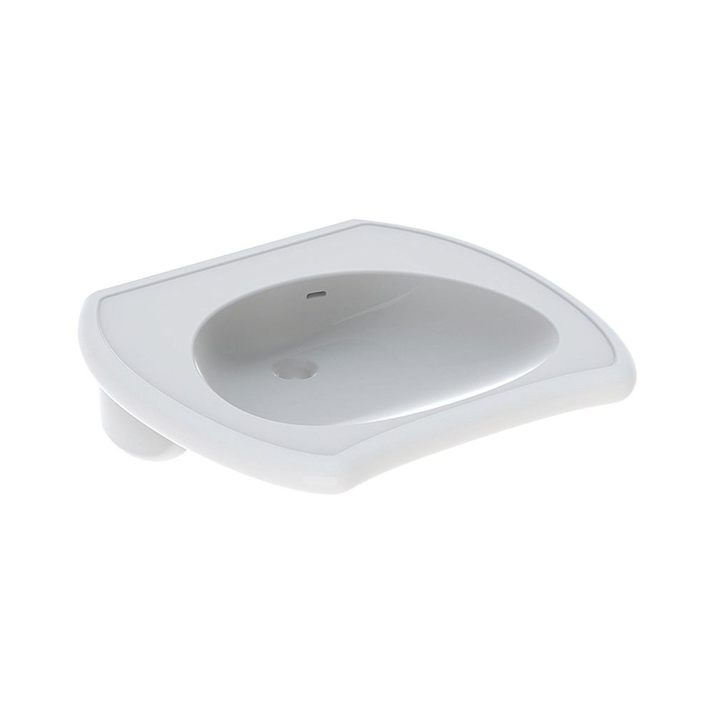 Lavabo Geberit Vitalis accessible, largeur 65 cm, profondeur 60 cm, sans trou de robinetterie, trop-plein visible, blanc/KeraTect