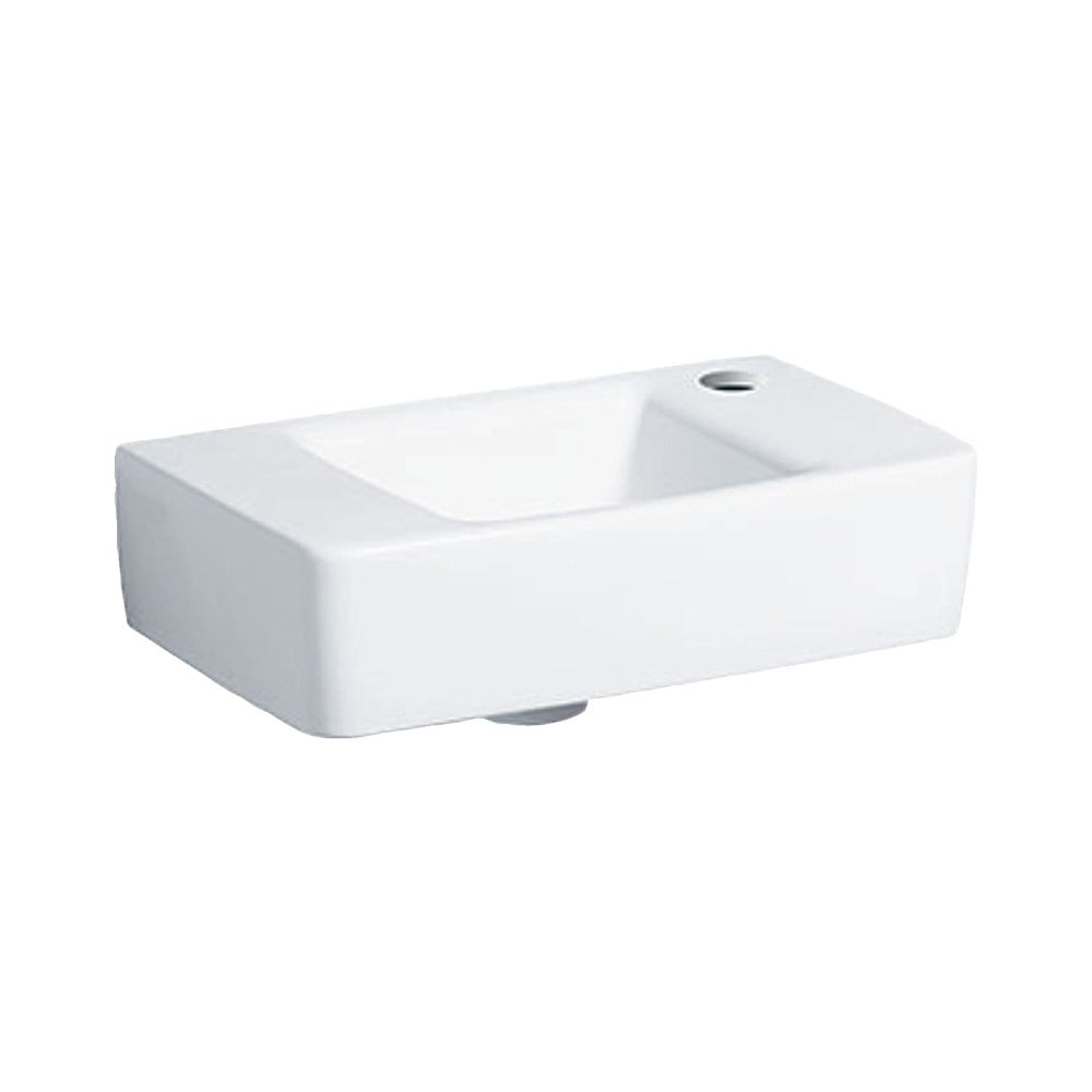 Petit lavabo Geberit Renova Compact à encorbellement réduit avec surface de pose, 40x15x25 cm, blanc, trou de robinet à droite, sans trop-plein