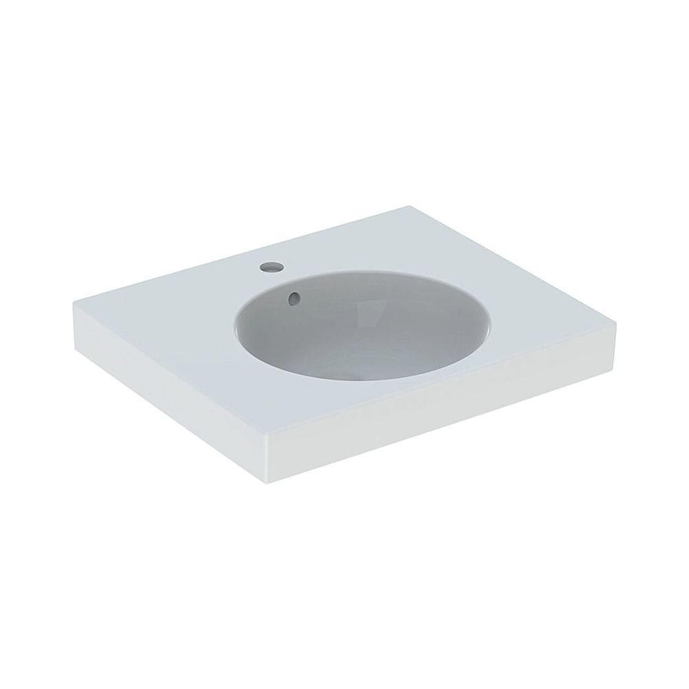 Geberit Preciosa II vasque avec surface de rangement, L 60 cm, P 50 cm, trou de robinet central, trop-plein visible, Blanc/KeraTect