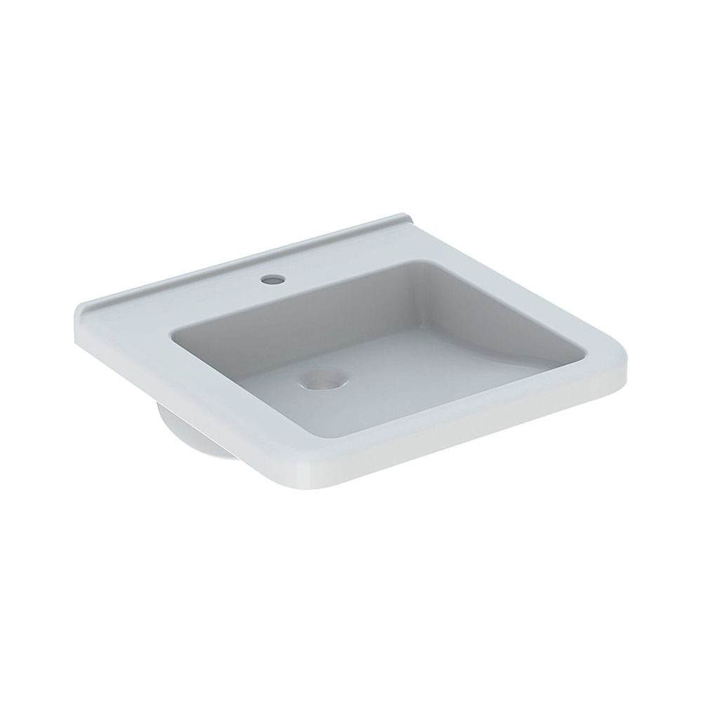 Geberit Renova Comfort Square Lavabo ergonomique sans barrière, largeur 55 cm, profondeur 52,5 cm, trou de robinet central, sans trop-plein, blanc/KeraTect