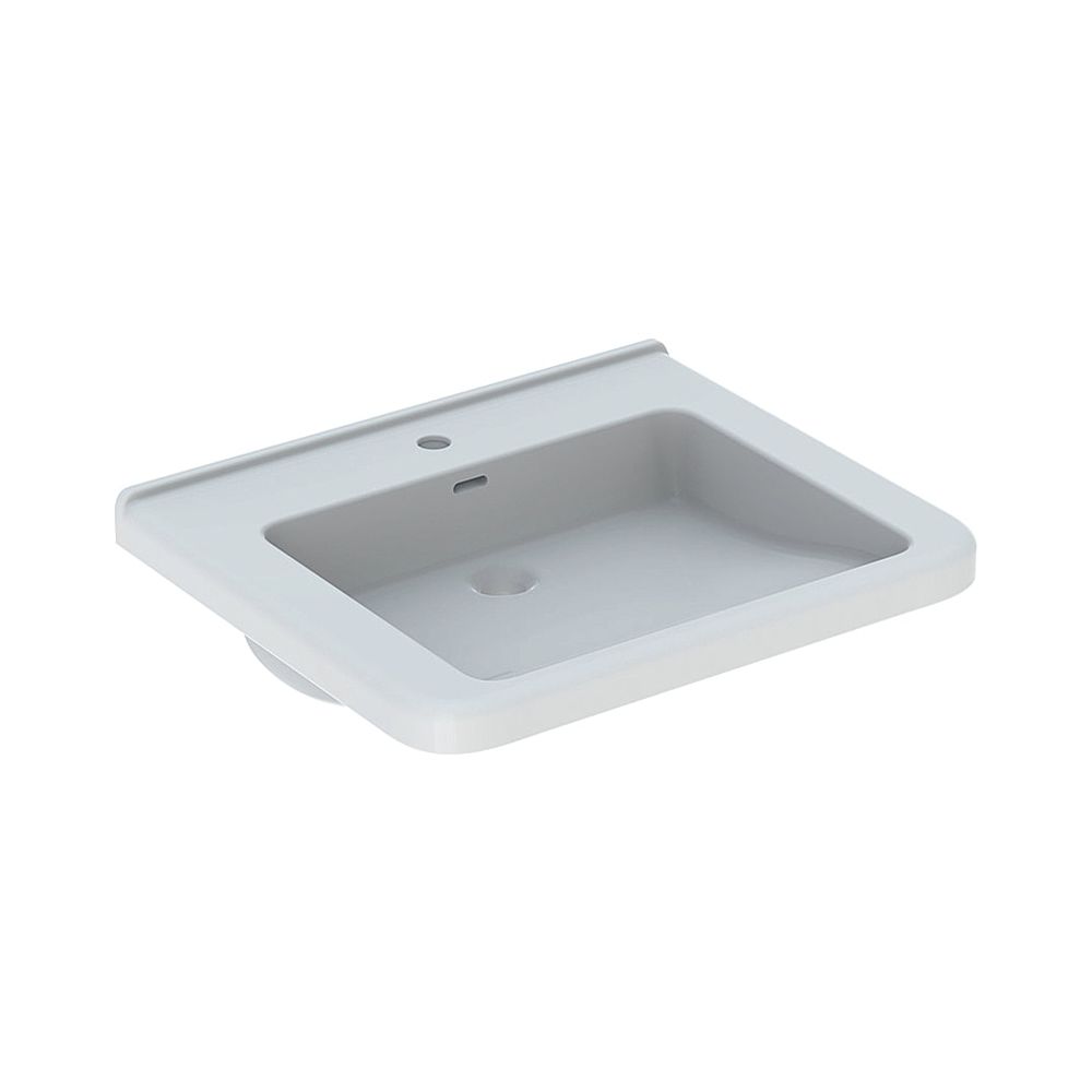Lavabo Geberit Renova Comfort Square accessible PMR, L 65cm P 55cm trou de robinetterie central trop-plein visible blanc/KeraTect