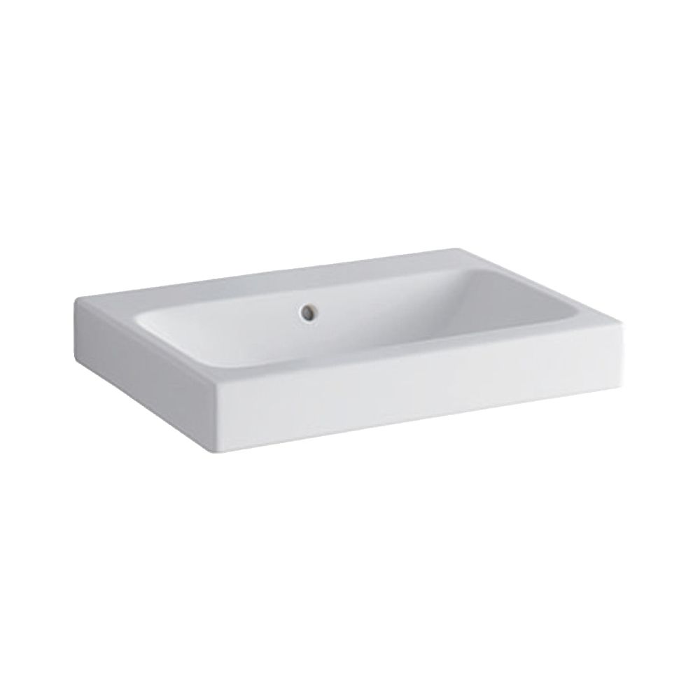 Lavabo Geberit iCon, largeur 60 cm, profondeur 48,5 cm, sans trou de robinet, trop-plein visible, blanc/KeraTect