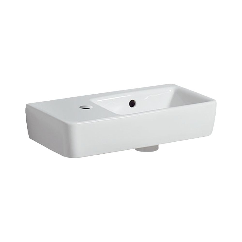 Lavabo Geberit Renova Compact avec plan de pose, sortie réduite 50x15x25cm trou de robinetterie à gauche trop-plein visible Blanc/KeraTect