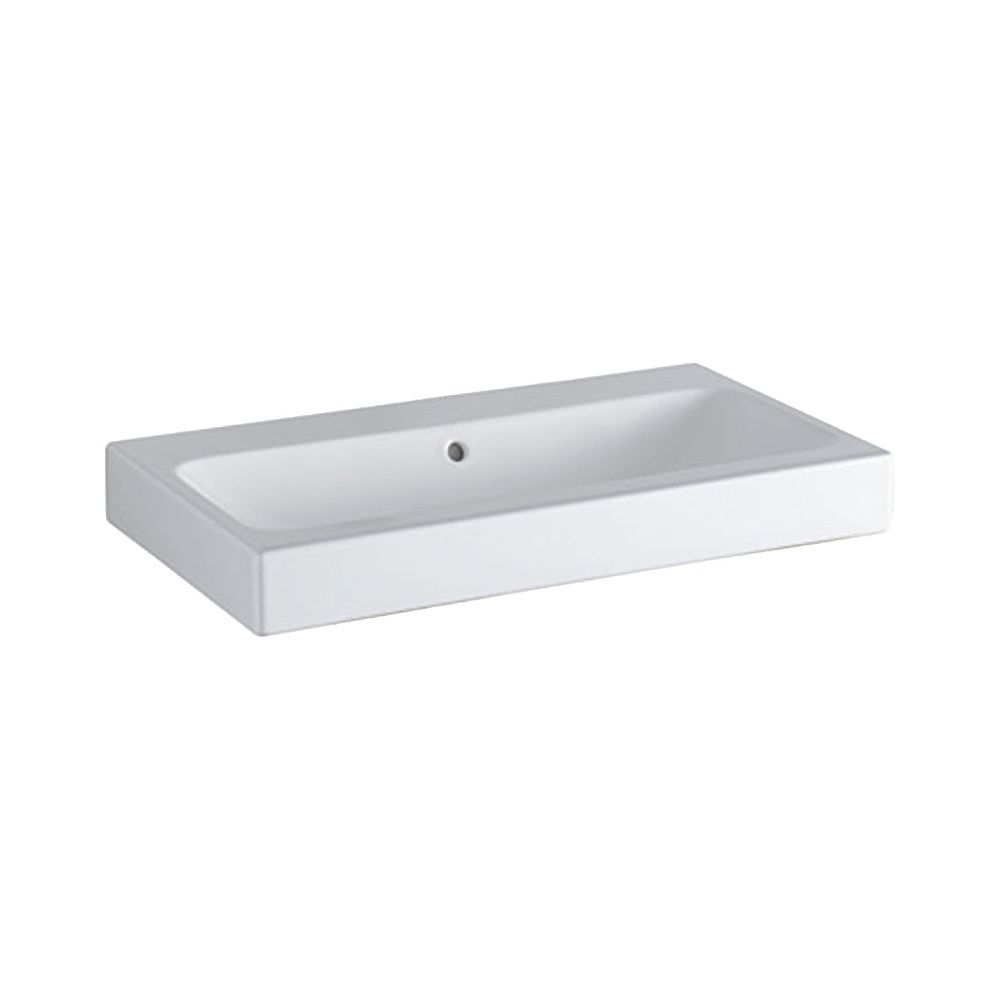 Lavabo Geberit iCon, largeur 75 cm, profondeur 48,5 cm, sans trou de robinetterie, trop-plein visible, Blanc/KeraTect