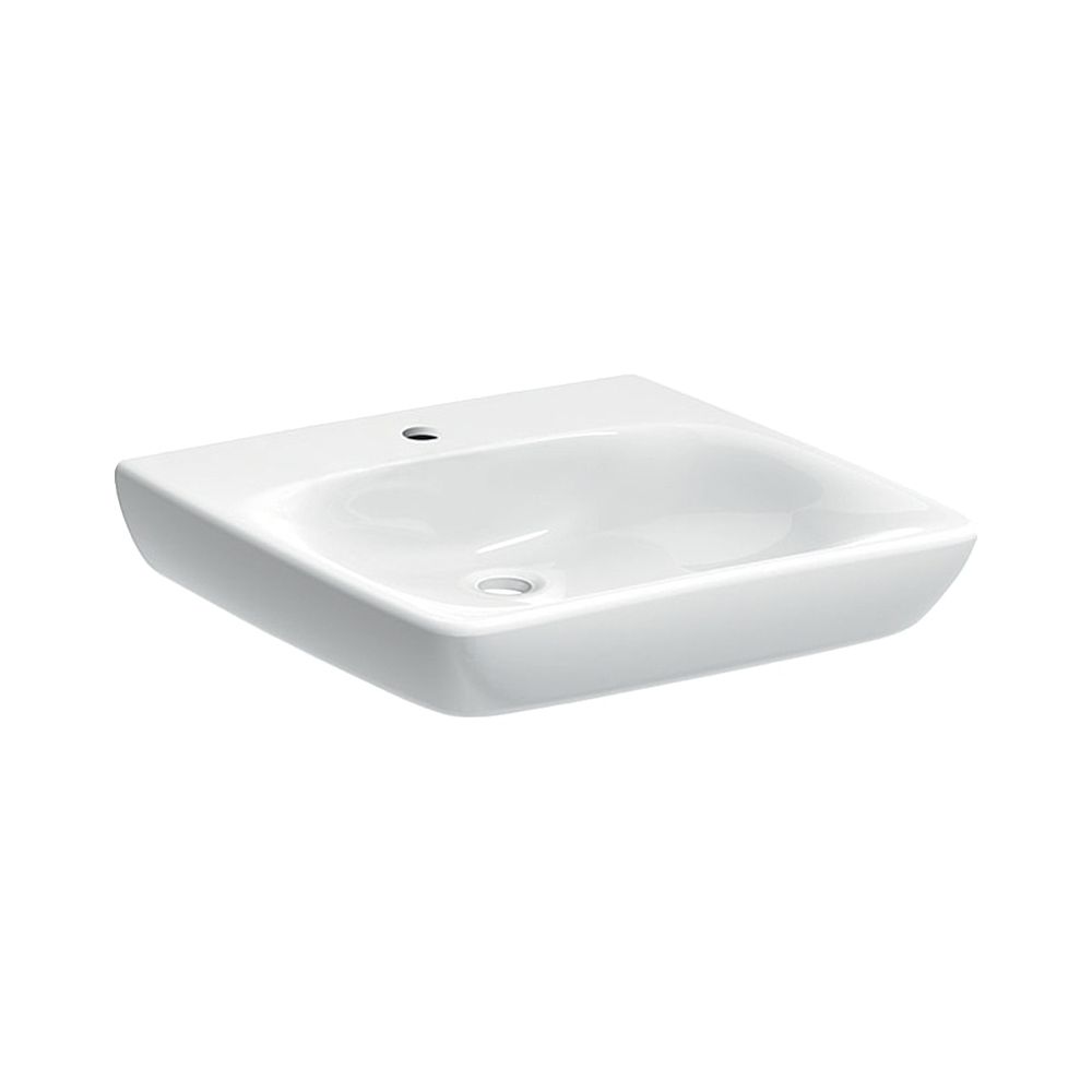 Geberit Renova Comfort Lavabo accessible, largeur 55 cm, profondeur 55 cm, trou de robinet central, sans trop-plein, Blanc/KeraTect