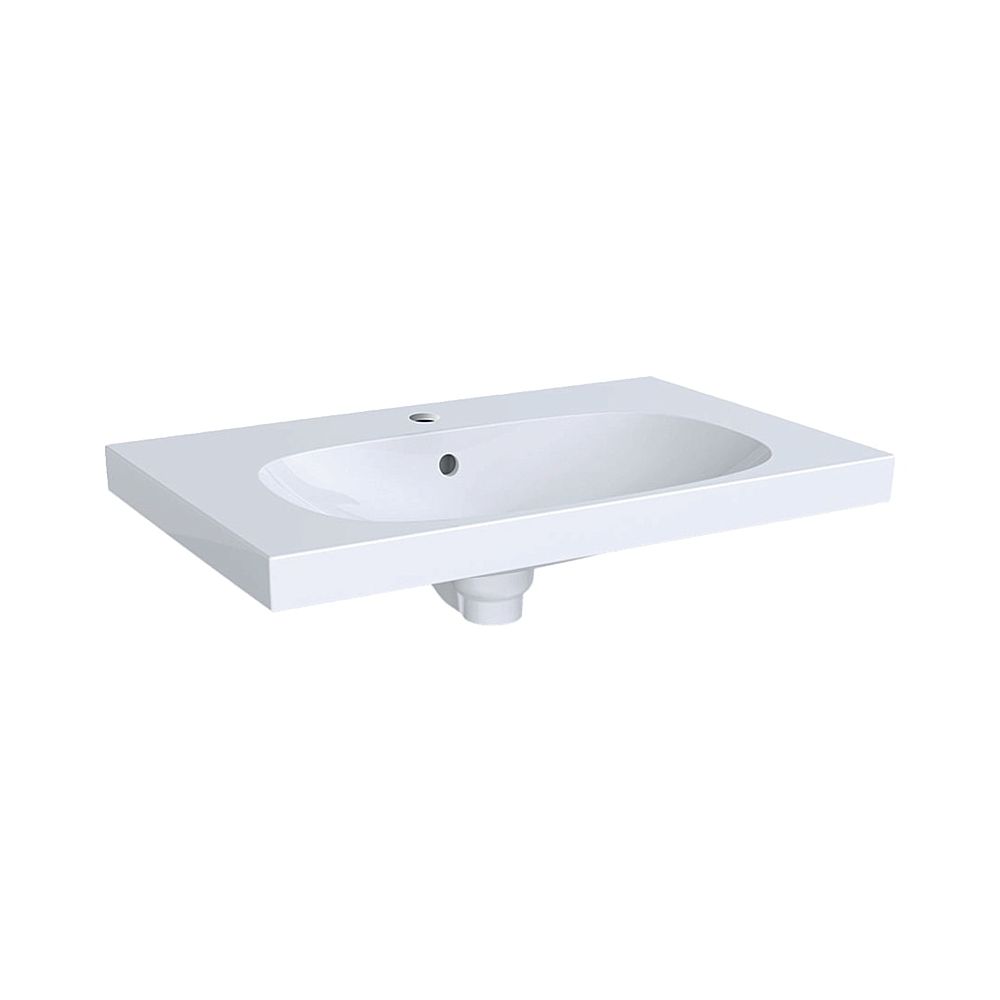 Lavabo Geberit Acanto avec plan de toilette intégré, largeur 75 cm, profondeur 48,2 cm, trou de robinet central, trop-plein visible, blanc/KeraTect