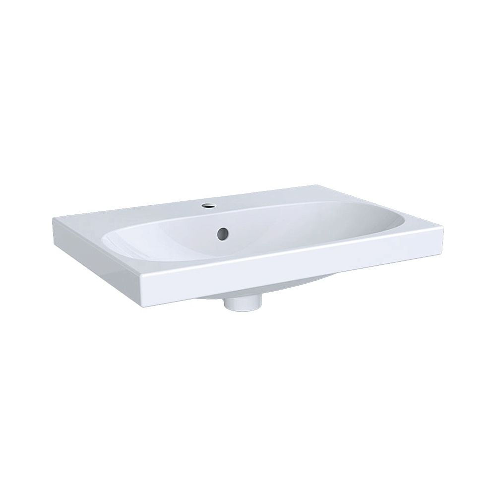 Geberit Acanto Lavabo version raccourcie, largeur 60 cm, profondeur 42,2 cm, trou de robinet central, trop-plein visible, blanc / KeraTect