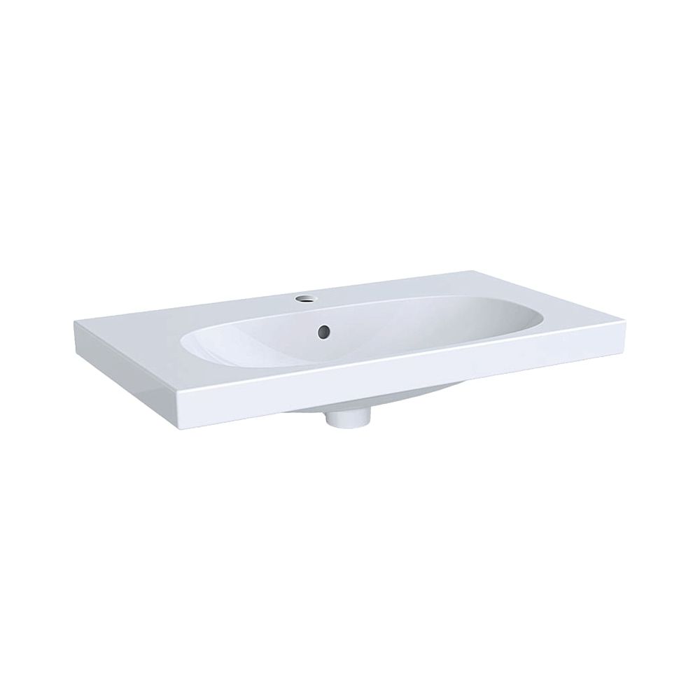 Lavabo Geberit Acanto à porte-à-faux réduit, avec surface de pose, largeur 75 cm, profondeur 42,2 cm, trou de robinetterie central, trop-plein visible, blanc/KeraTect