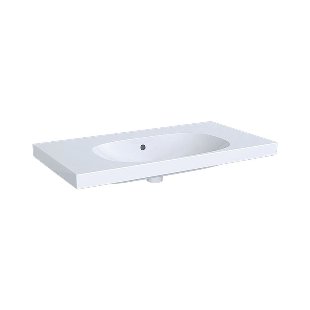 Lavabo Geberit Acanto avec surface de pose, largeur 90 cm, profondeur 48,2 cm, sans trou de robinet, trop-plein visible, blanc