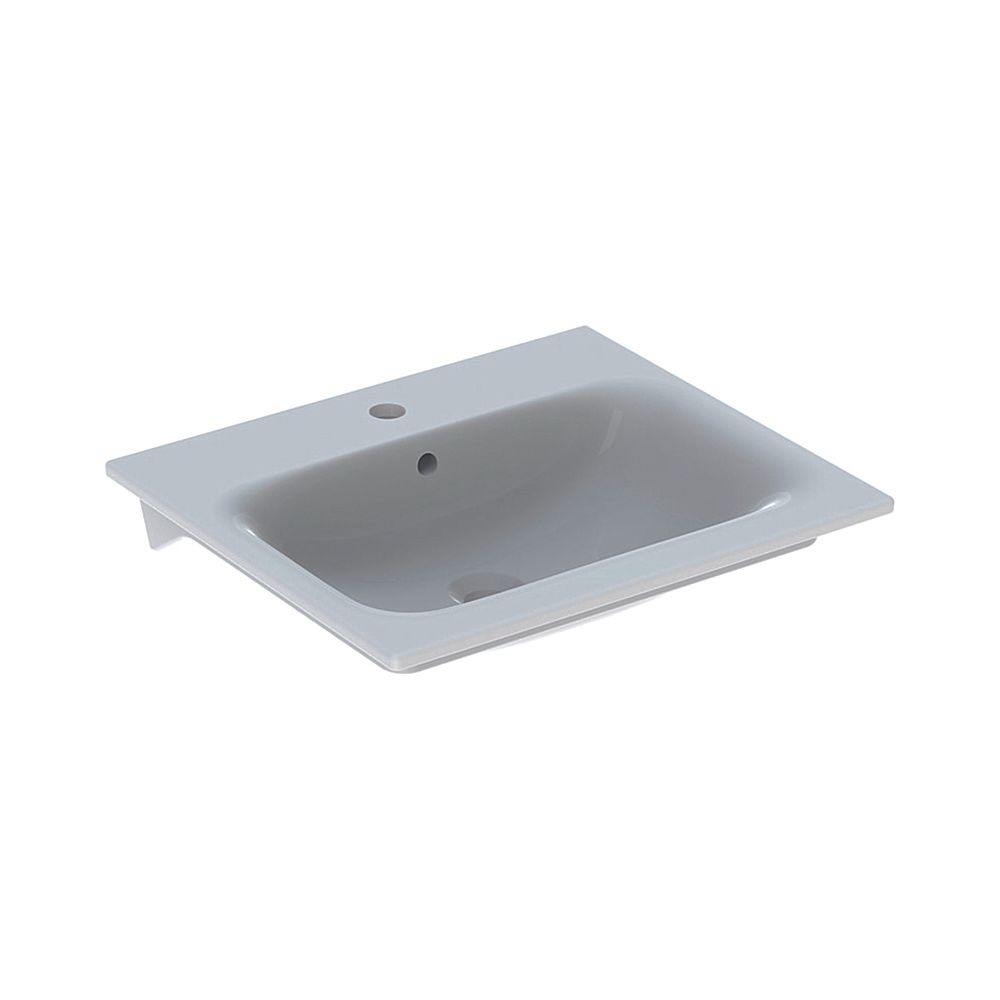 Lavabo Geberit Renova Plan pour meuble, largeur 55 cm, profondeur 48 cm, trou de robinet central, trop-plein visible, blanc/KeraTect