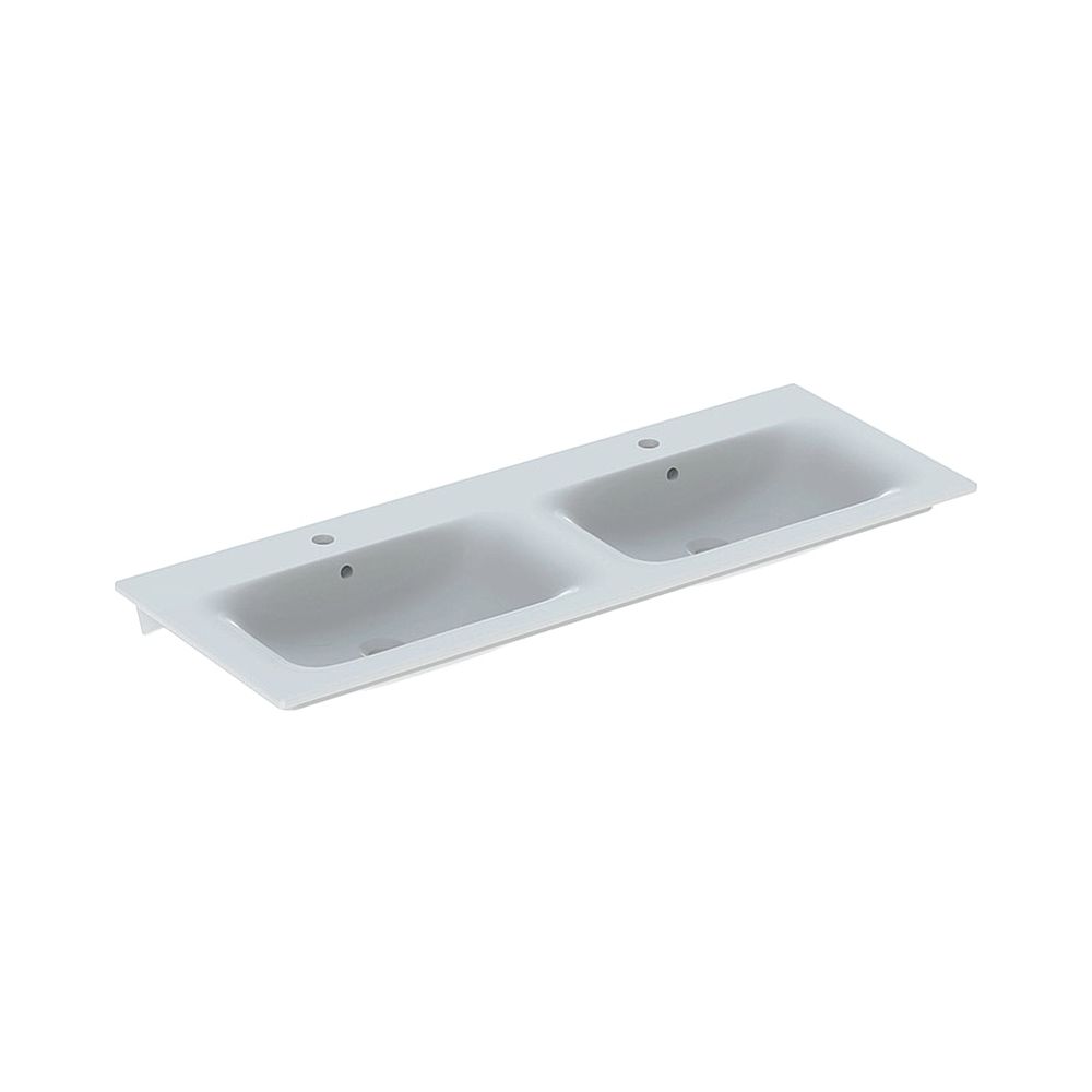 Meuble-lavabo double Geberit Renova Plan, largeur 130 cm, profondeur 48 cm, trou de robinet central, trop-plein visible, blanc/KeraTect