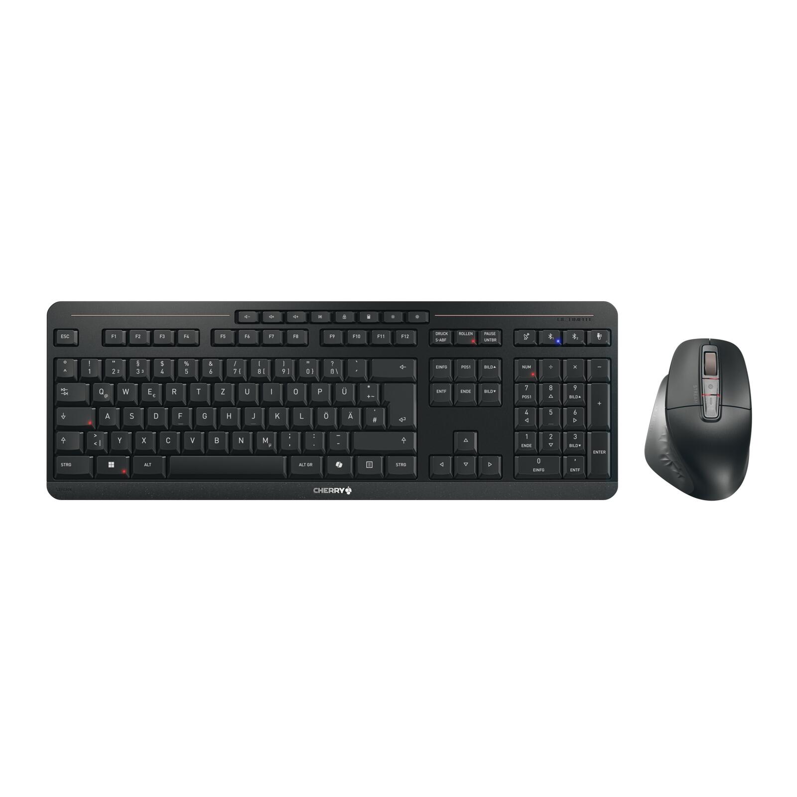 Set clavier-souris sans fil CHERRY Stream Desktop Ultimate Wireless - AZERTY FR - noir Commutateur à ciseaux, 4000 DPI, 7 touches, Bluetooth, 2,4 GHz, USB-A