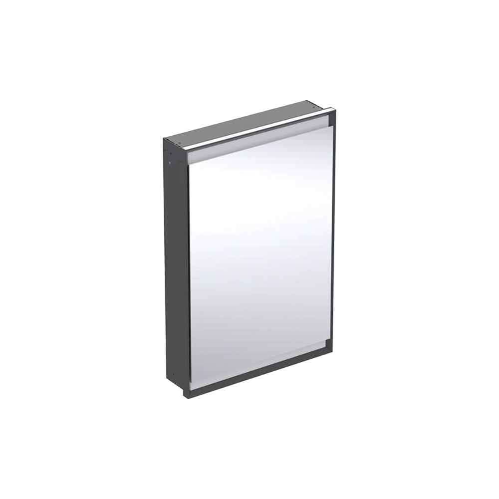 Armoire de toilette Geberit ONE avec ComfortLight, 1 porte à gauche, montage UP, H 90 cm L 60 cm, Noir mat/Aluminium revêtement poudre
