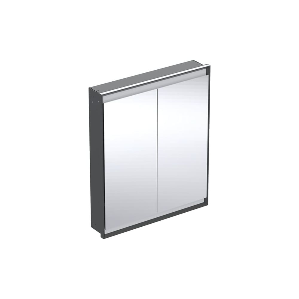 Geberit ONE meuble miroir avec ComfortLight, 2 portes, montage encastré, H 90 cm L 75 cm, noir mat/aluminium revêtu poudre