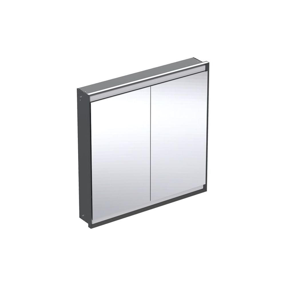 Geberit ONE Meuble miroir avec ComfortLight, 2 portes, montage encastré, hauteur 90 cm L 90 cm, noir mat/aluminium revêtement poudre