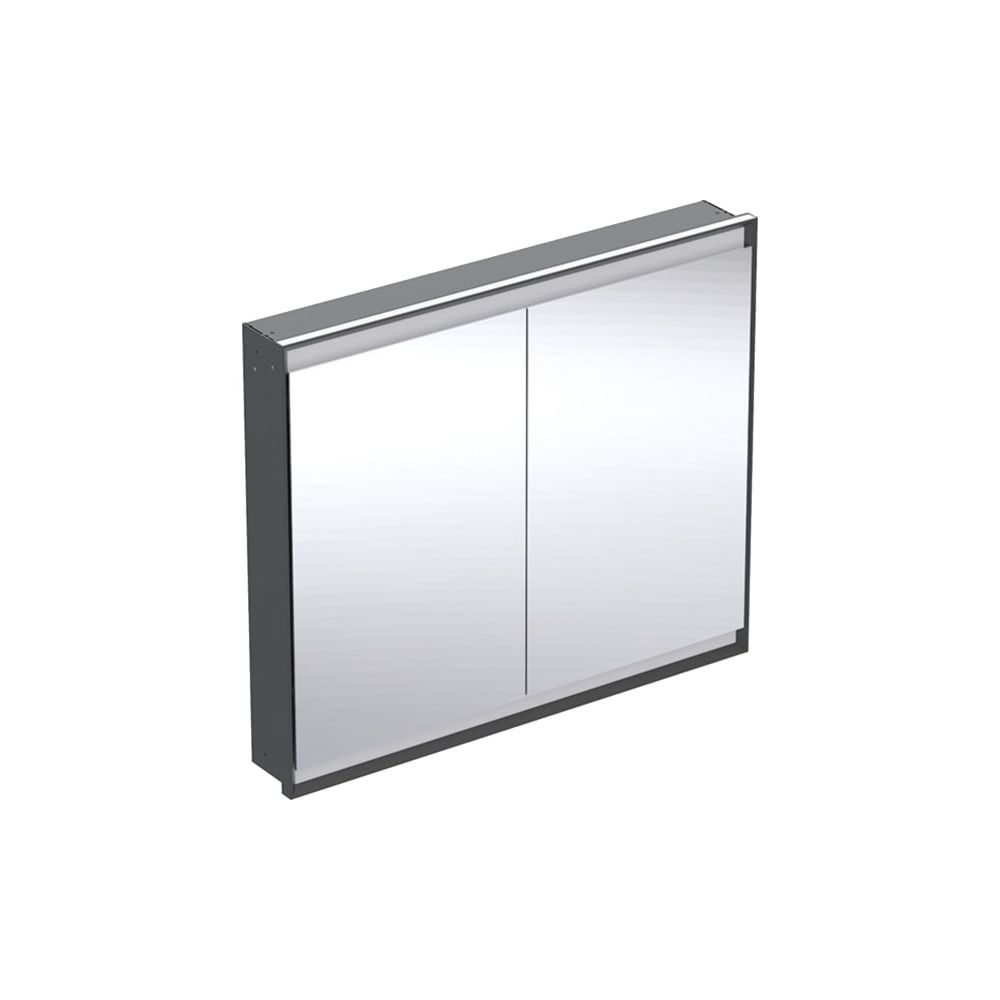 Armoire miroir Geberit ONE avec ComfortLight, 2 portes, montage encastré, hauteur 90 cm L 105 cm, noir mat/aluminium revêtu par poudre