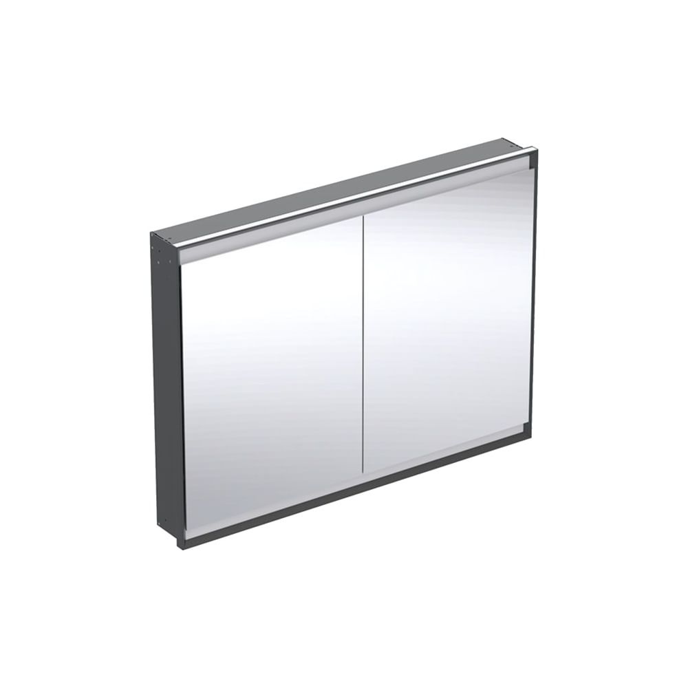Armoire de toilette Geberit ONE avec ComfortLight, 2 portes, montage encastré, hauteur 90 cm x largeur 120 cm, noir mat/aluminium revêtu par poudre