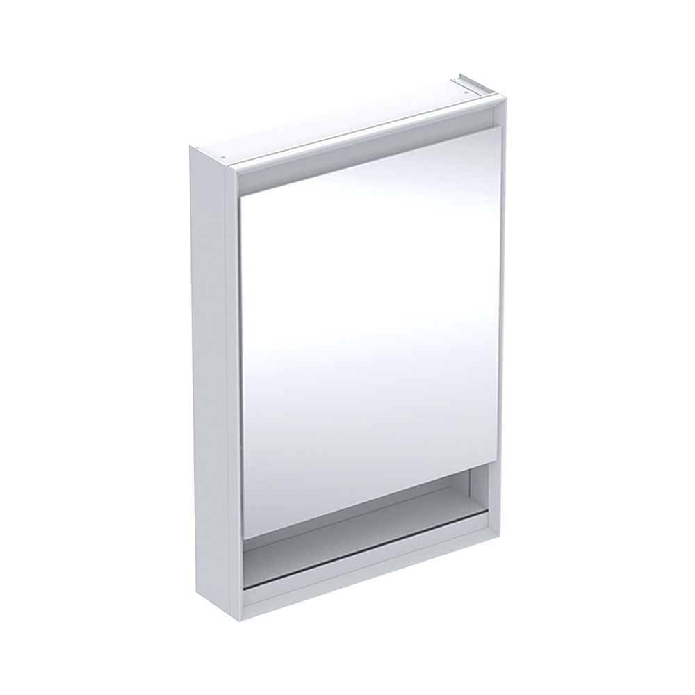 Armoire miroir Geberit ONE avec niche et ComfortLight, 1 porte à gauche, montage apparent, hauteur 90 cm L 60 cm, blanc/aluminium revêtu par poudre