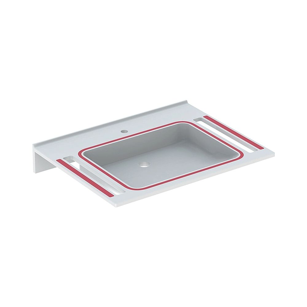 Geberit Publica Lavabo design angulaire, découpes accessibles démence-conforme B 70 T 55 trou de robinet central sans trop-plein, blanc