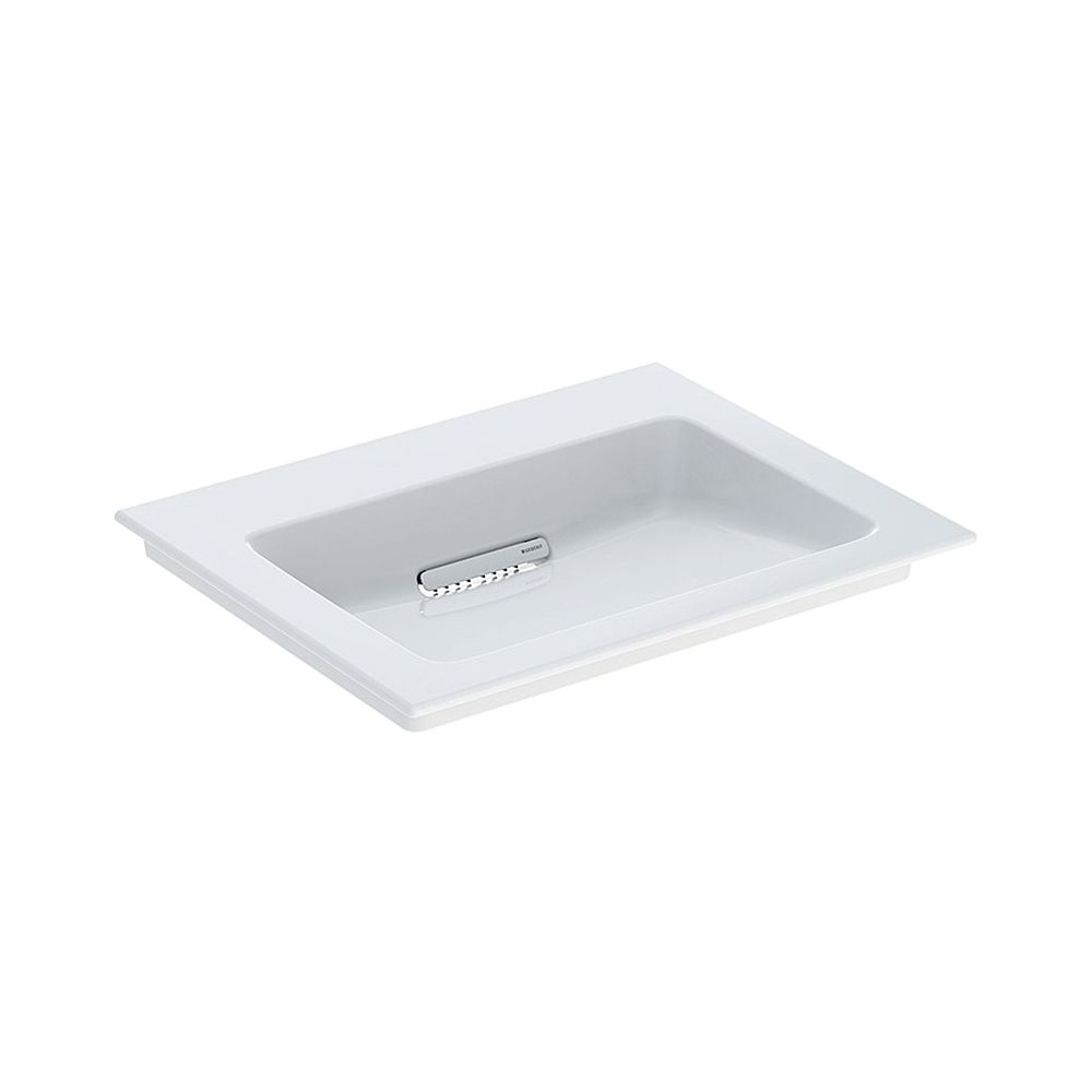 Lavabo Geberit ONE, sortie horizontale, L 60 cm P 48 cm sans trou de robinet, sans trop-plein, Blanc/KeraTect, blanc brillant